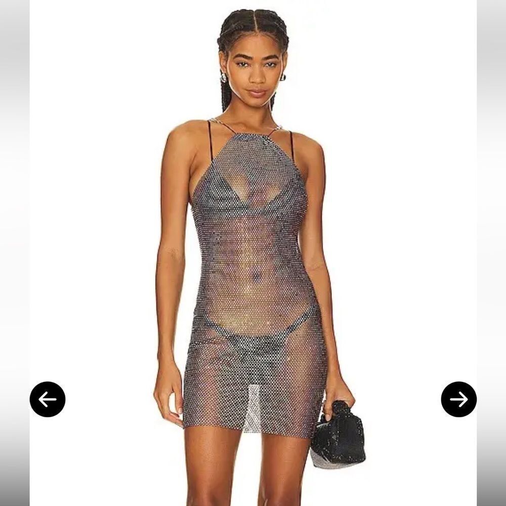 8 Other Reasons Mesh Mini Dress chain mail sheer fishnet crystal Revolve H:ours